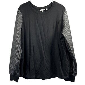 Chicos Women's‎ Top Size Large Solid Black Silver Textured Long Sleeves Pullover